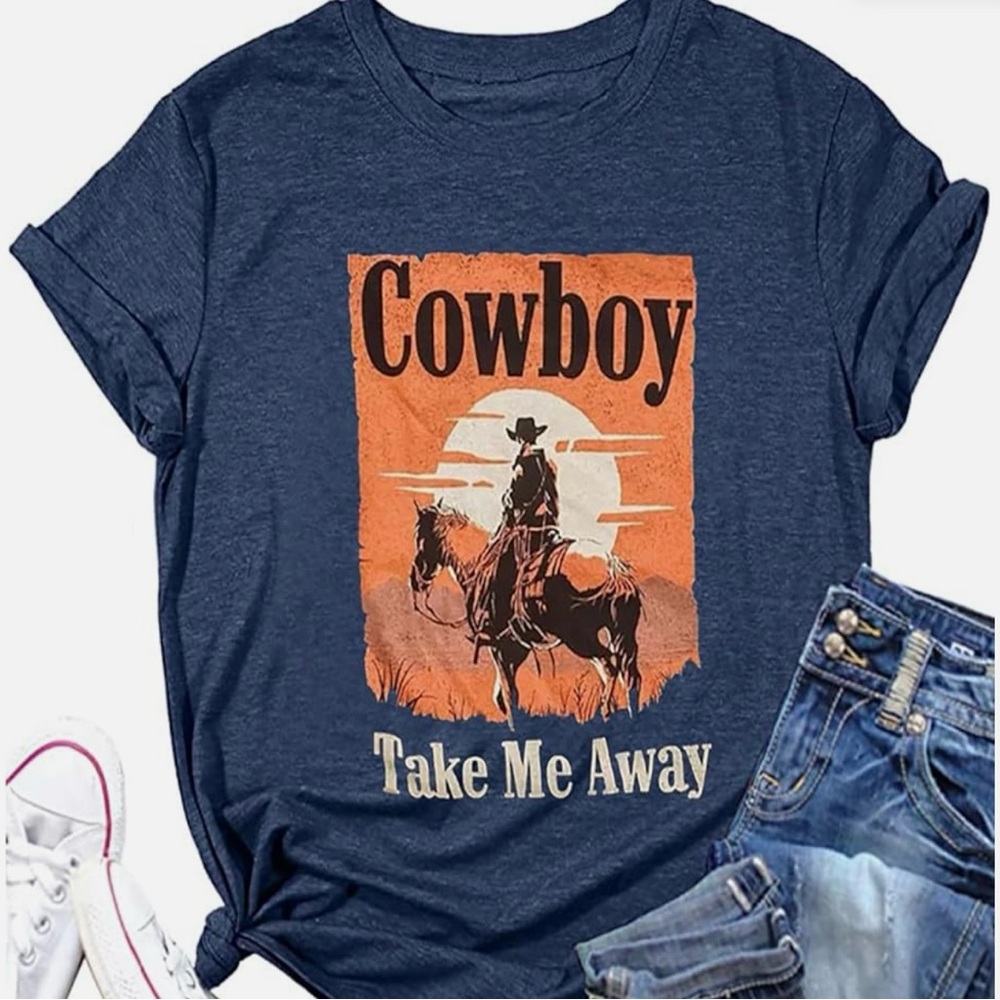 Cowboy Graphic Tee in Blue and Orange NWT